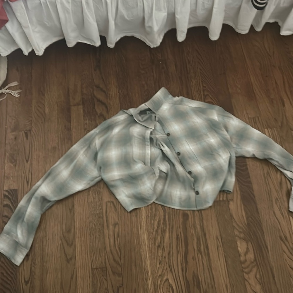 plaid greenish bluish shirt